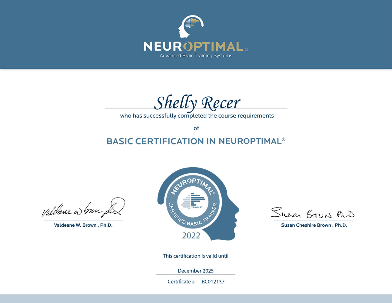 Chiropractic Eagan MN Shelly Recer Neuroptimal Certification